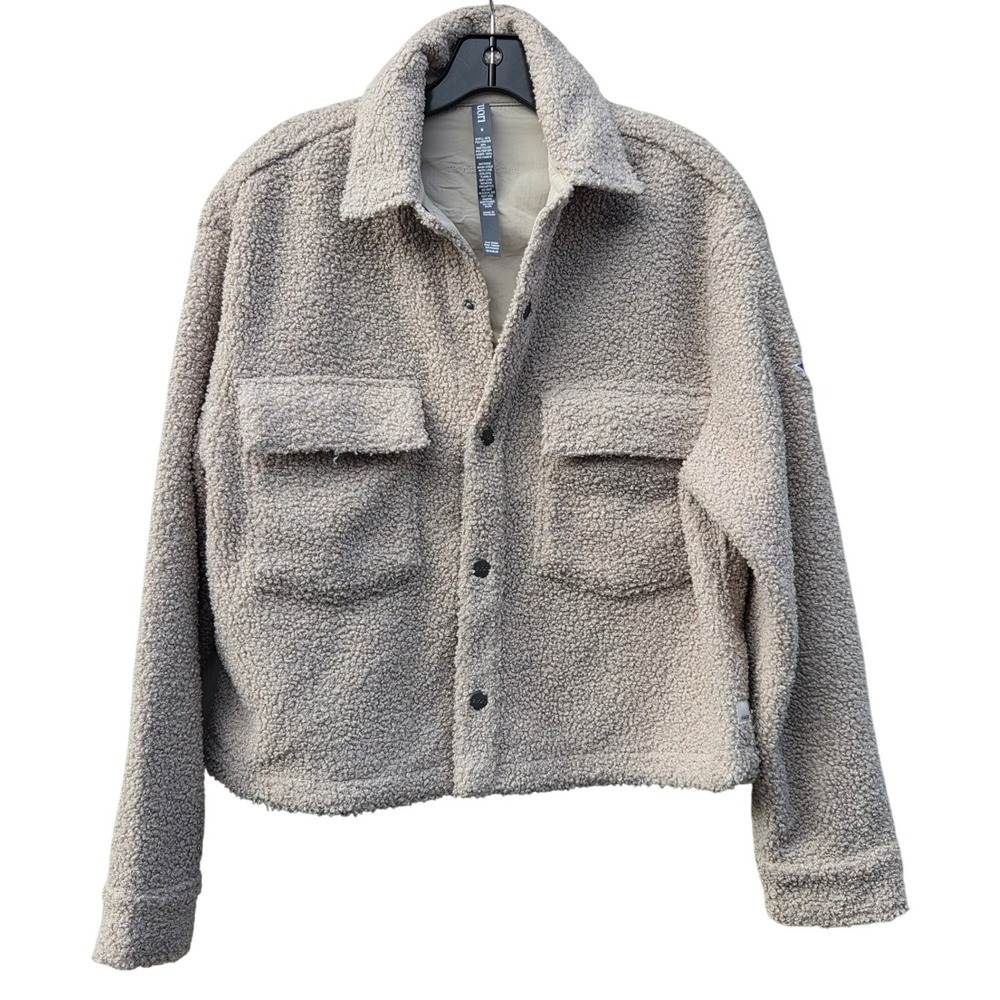 Vuori Cozy Sherpa Jacket Beige Teddy Snap Front Cropped Fleece Small NBA Allstar
